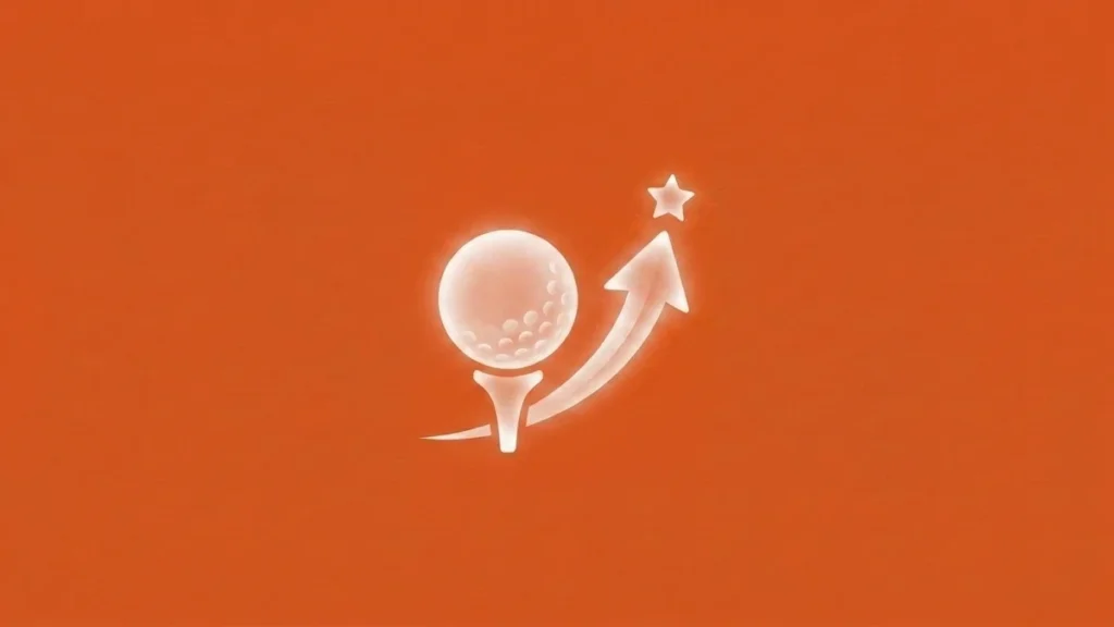 Ilustración de bola de golf en el tee con flecha ascendente que representa el marketing deportivo