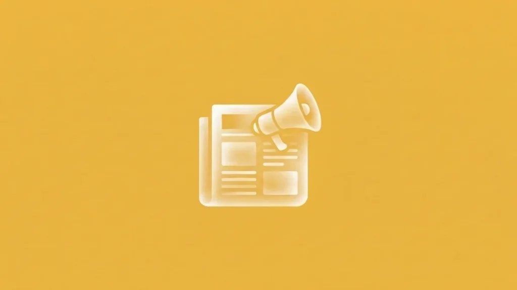 Ilustración de periódico con megáfono que representa la redacción de notas de prensa