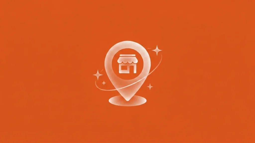 Ilustración de pin de mapa con tienda local y estrellas que representa el SEO local y Google Maps